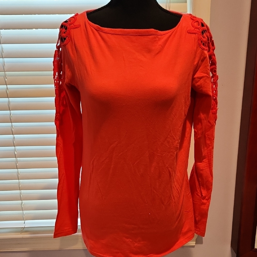 DG2 by Diane Gilman Orange Cut Out Long Sleeve Blouse